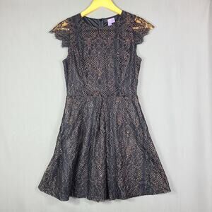 Alya Black Lace Metallic Gold Lace Dress Dark Fairy Coquette Whimsigoth Size S